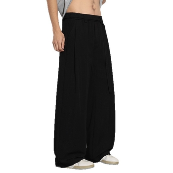 Férfi nyári vékony ice silk nadrág, elegáns érzetű és lágy esésű drapált fazon, széles szabású, egyenes szárú, hétköznapi viselet