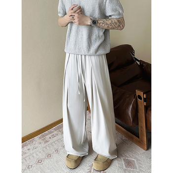 Muške hlače od Ice Silk s plisiranjem i brzo suše, drapirani kroj, američki stil širokih nogavica, opuštene i svakodnevne