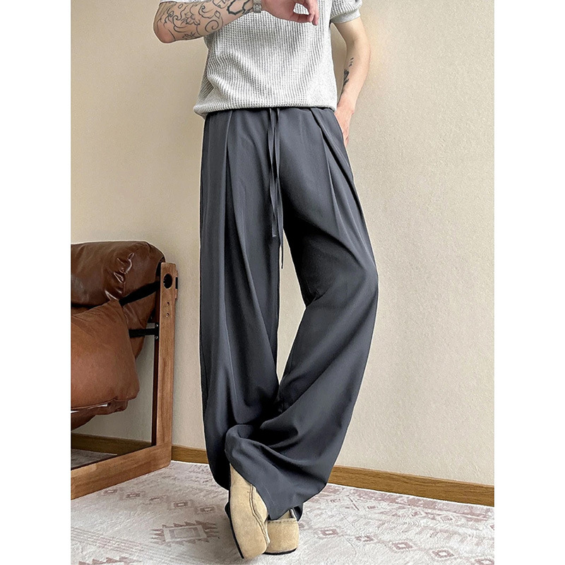 Muške hlače od Ice Silk s plisiranjem i brzo suše, drapirani kroj, američki stil širokih nogavica, opuštene i svakodnevne