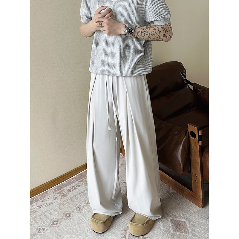 Muške hlače od Ice Silk s plisiranjem i brzo suše, drapirani kroj, američki stil širokih nogavica, opuštene i svakodnevne