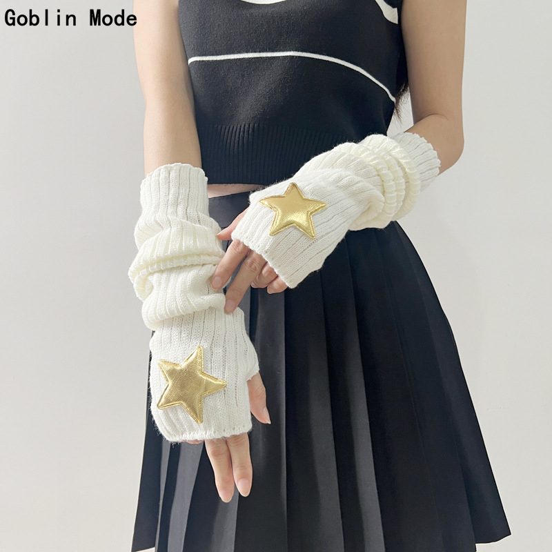Zvjezdasti rukavni bez prstiju, pleteni, topli zimu, japanski i korejski stil
