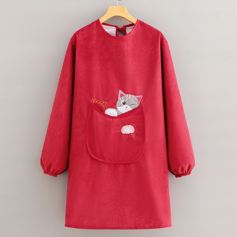 Pregača s dugim rukavima od korduroja, simpatičan crtani motiv, vodootporna, otporna na mrlje i habanje, mekana, za kuhanje, unisex, korejski stil