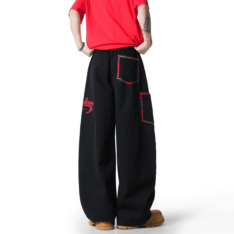 Amerikai hímzett cargo nadrág, uniszex, nyári streetwear, lazán szabott egyenes fazon