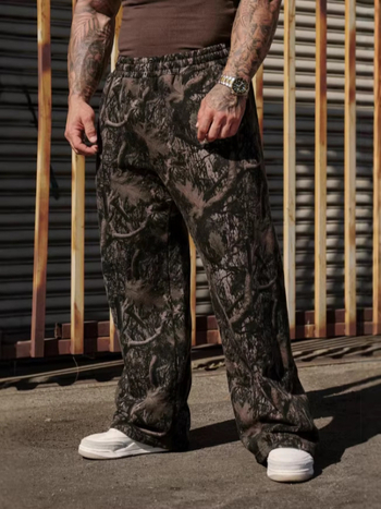 2025 Levél camouflage 3D nyomtatott, kényelmes férfi nadrág, laza szabás, kültéri sportnadrág egyenes szárú