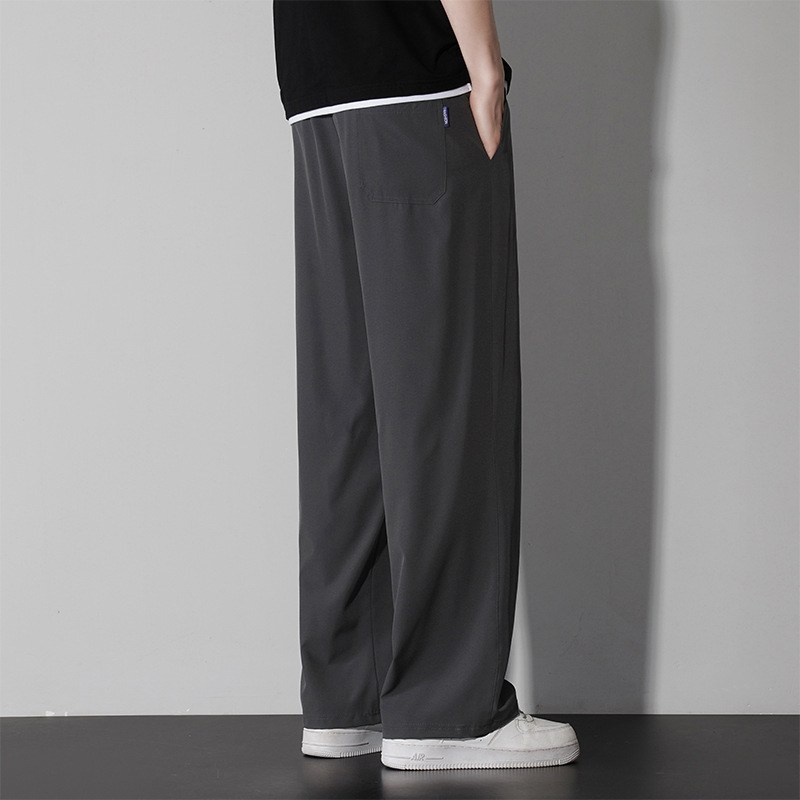 Férfi nyári nadrágok, széles és egyenes szabású, hongkongi stílus, Ice Silk drapált textúra, casual/workwear