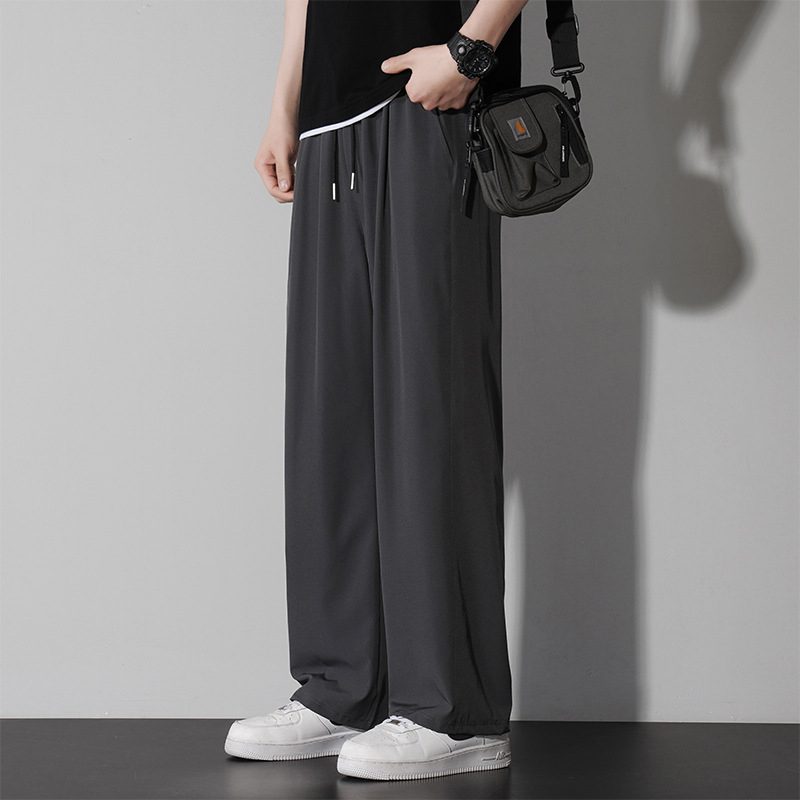 Férfi nyári nadrágok, széles és egyenes szabású, hongkongi stílus, Ice Silk drapált textúra, casual/workwear