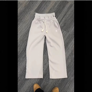 Unisex trenirke hlače s lažnim dvostrukim izgledom, s vezicom, širokih nogavica, gradski stil