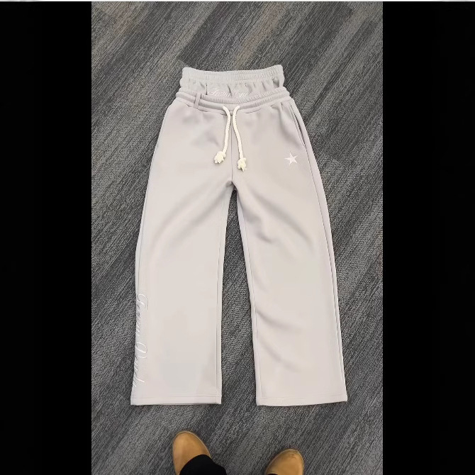 Unisex trenirke hlače s lažnim dvostrukim izgledom, s vezicom, širokih nogavica, gradski stil
