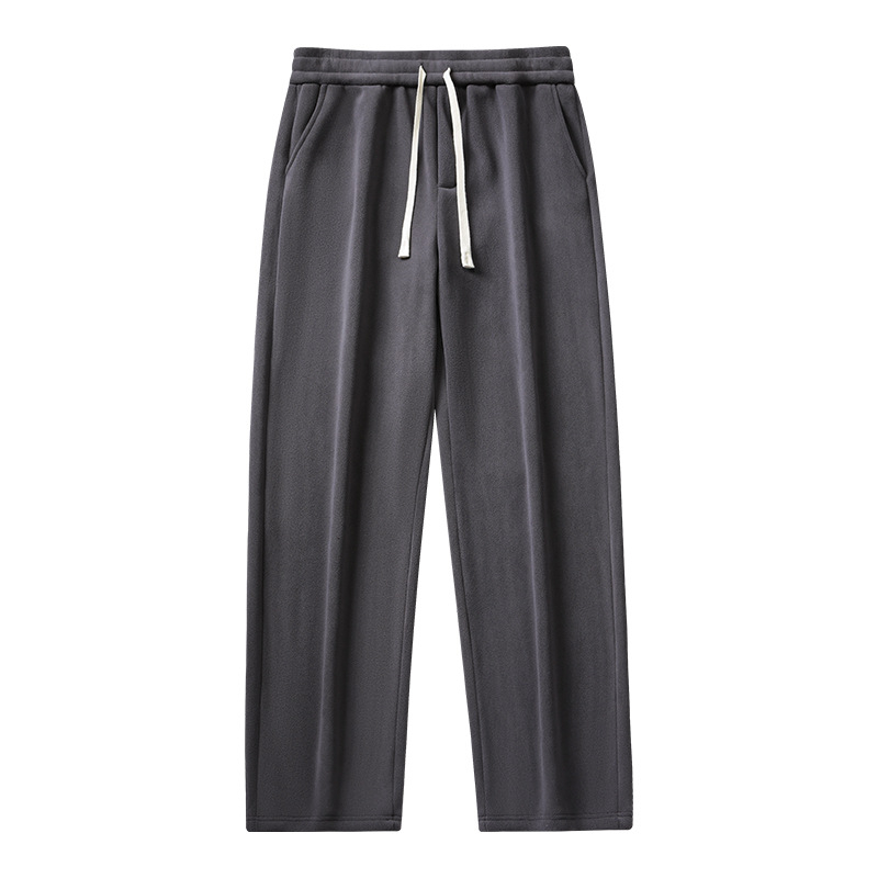 Muške zimske hlače od flisa, ravnog kroja, s remenom i dekorativnim zakrpama, casual sportski stil, 100% poliester