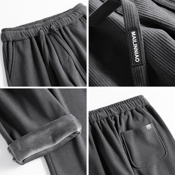 Adumu Muške hlače od corduroy s flisom casual – ravno krojenje, široke nogavice, srednji pojas, plus size, zima