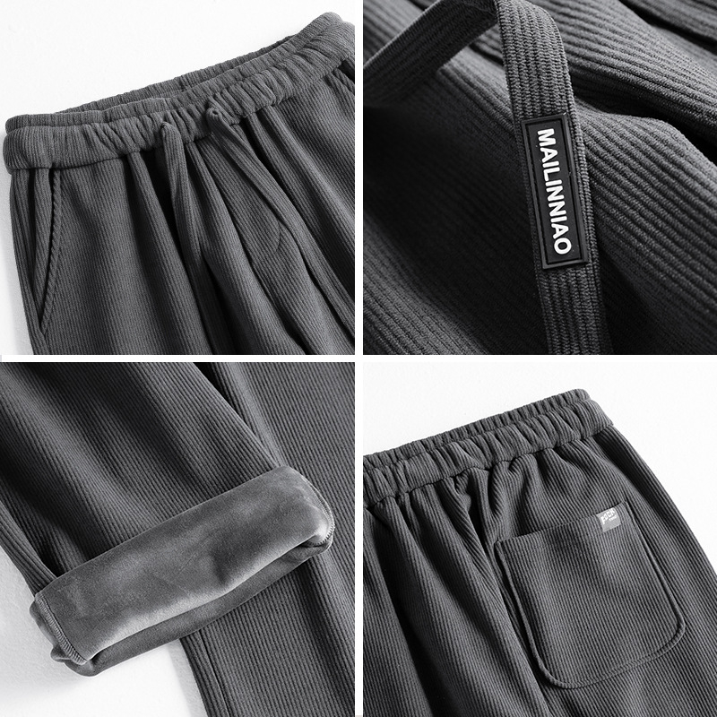 Adumu Muške hlače od corduroy s flisom casual – ravno krojenje, široke nogavice, srednji pojas, plus size, zima