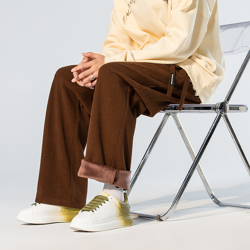 Adumu Muške hlače od corduroy s flisom casual – ravno krojenje, široke nogavice, srednji pojas, plus size, zima