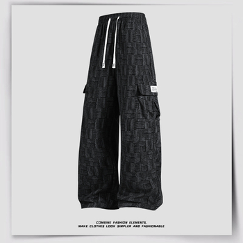 Férfiak számára laza, széles lábú casual nadrág, tavasz 2026, streetwear stílus, kockás mintázat