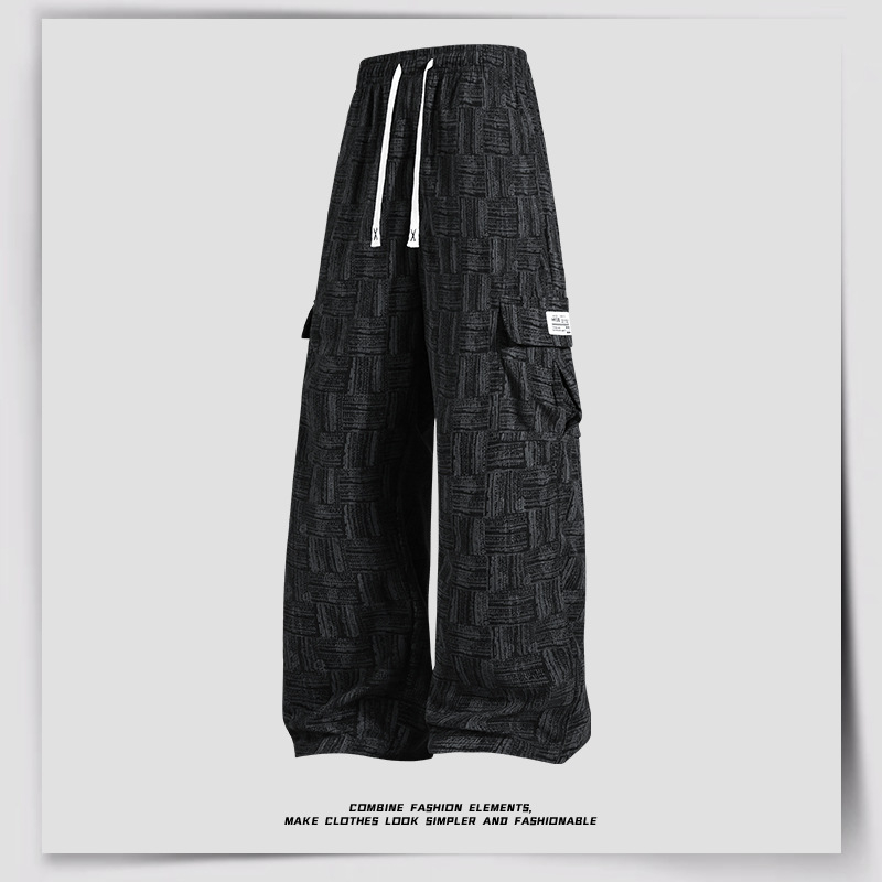 Férfiak számára laza, széles lábú casual nadrág, tavasz 2026, streetwear stílus, kockás mintázat