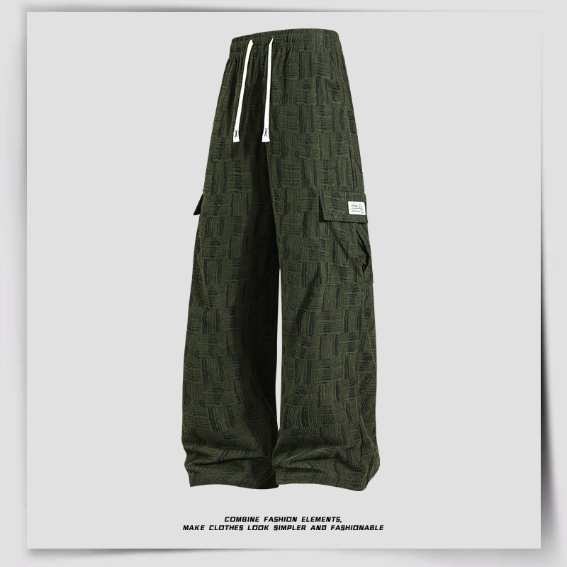 Férfiak számára laza, széles lábú casual nadrág, tavasz 2026, streetwear stílus, kockás mintázat