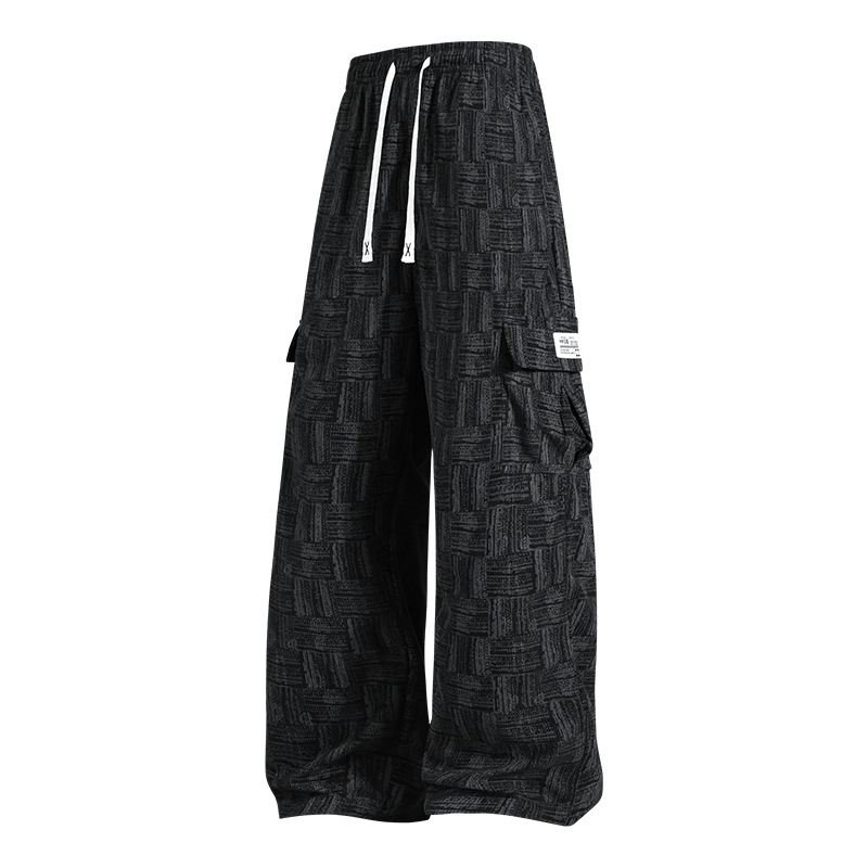 Férfiak számára laza, széles lábú casual nadrág, tavasz 2026, streetwear stílus, kockás mintázat