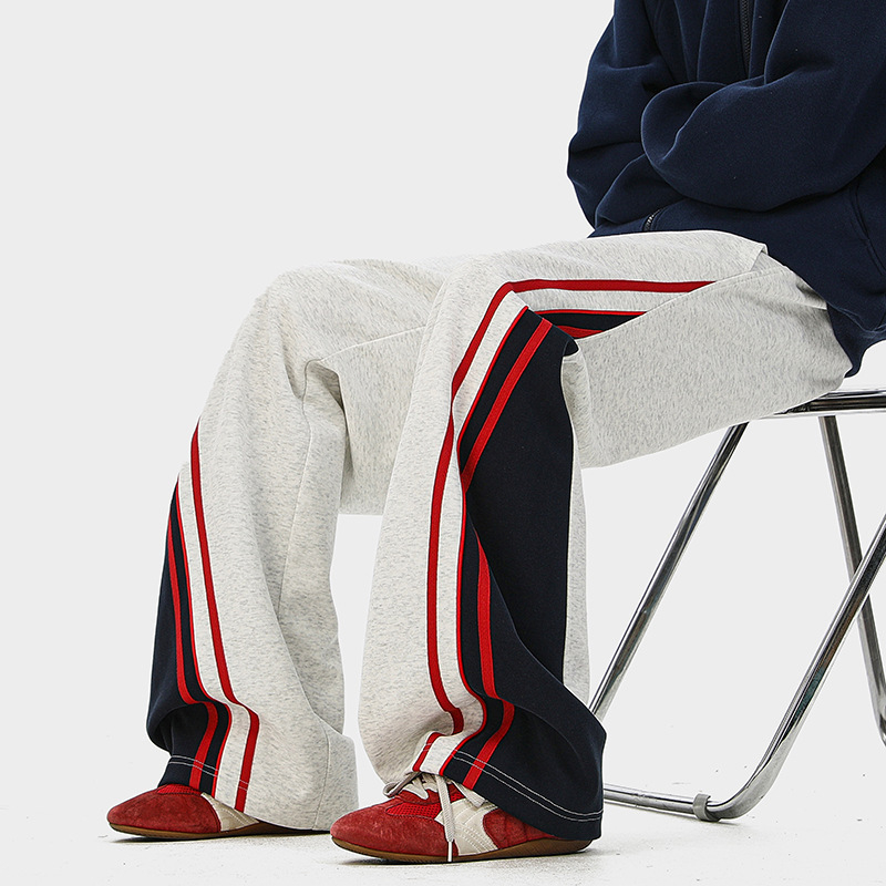 Muške hlače za jesen i zimu s dizajnom color-block, casual sportske hlače ravnog kroja i širokih nogavica