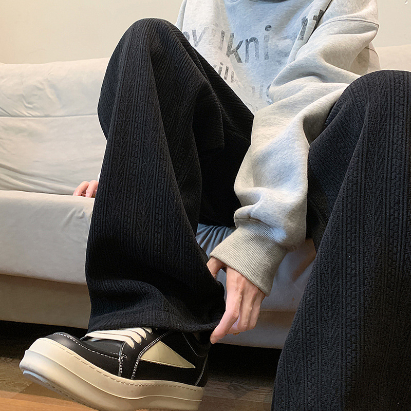Férfi casual kötött nadrág búza mintával – tavasz–ősz, széles szabású, amerikai retro stílus