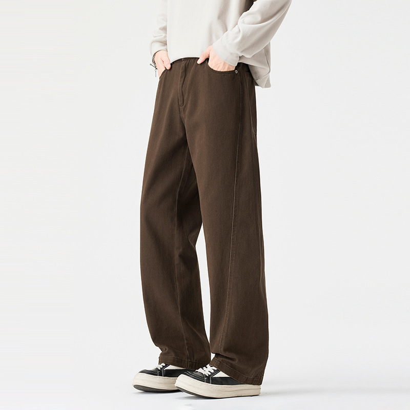 Férfi téli fleece-szel bélelt szabadidőnadrág, egyenes szabás, laza fazon, 2025-ös modell, mosott hatás.