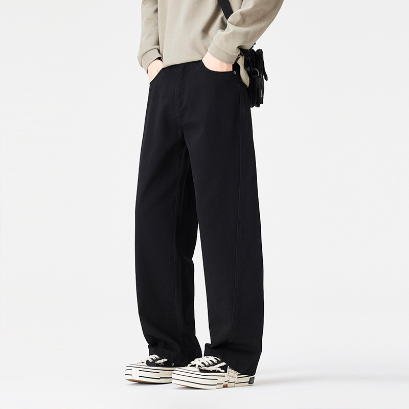 Férfi téli fleece-szel bélelt szabadidőnadrág, egyenes szabás, laza fazon, 2025-ös modell, mosott hatás.