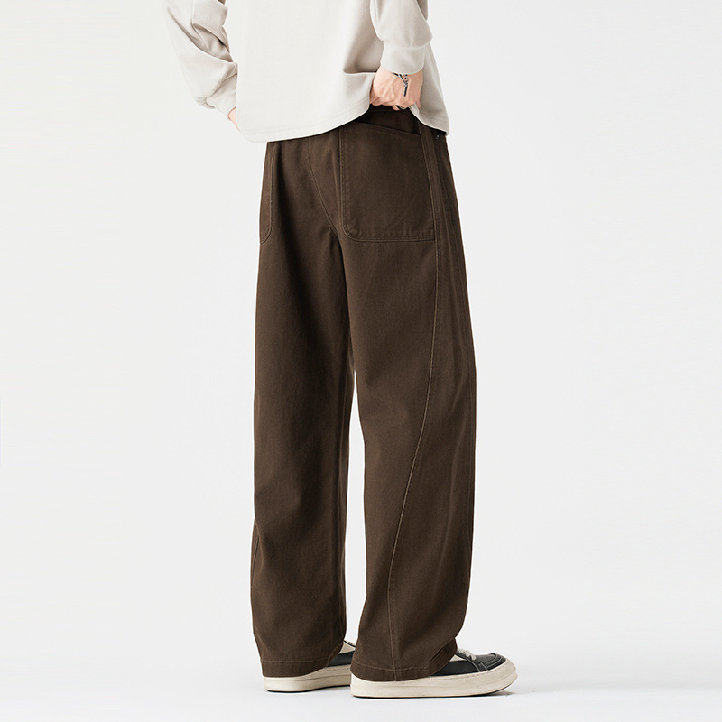 Férfi téli fleece-szel bélelt szabadidőnadrág, egyenes szabás, laza fazon, 2025-ös modell, mosott hatás.