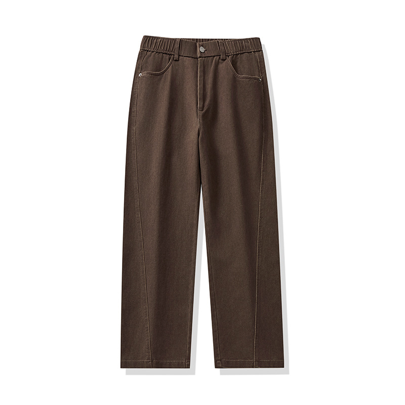 Férfi téli fleece-szel bélelt szabadidőnadrág, egyenes szabás, laza fazon, 2025-ös modell, mosott hatás.