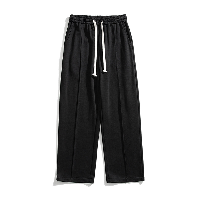 Szürke férfi sportnadrág fleece-béléssel, téli, középmagas derekú, lazán szabott egyenes szárú