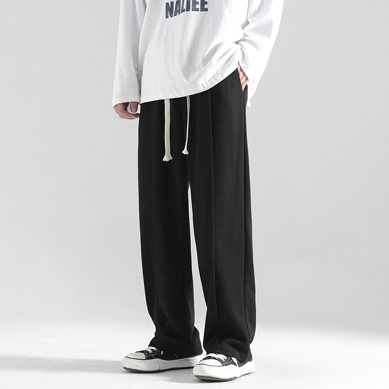 Szürke férfi sportnadrág fleece-béléssel, téli, középmagas derekú, lazán szabott egyenes szárú