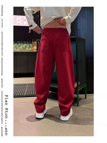 Férfi fleece-belelt egyenes jogger nadrág téli viselet, húzózsinóros derék, laza szabás