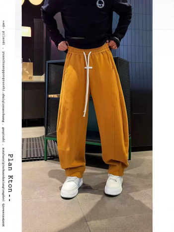 Férfi fleece-belelt egyenes jogger nadrág téli viselet, húzózsinóros derék, laza szabás