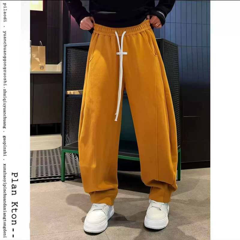 Férfi fleece-belelt egyenes jogger nadrág téli viselet, húzózsinóros derék, laza szabás