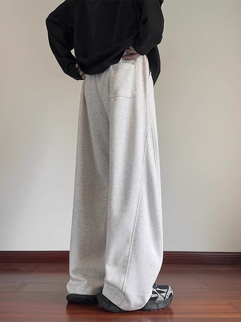 Férfi téli fleece-béléssel bélelt laza sportnadrág, széles szabású, 100% poliészter