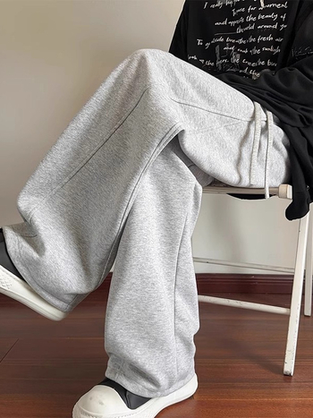 Férfi téli fleece-béléssel bélelt laza sportnadrág, széles szabású, 100% poliészter