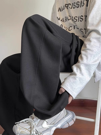 Férfi téli fleece-béléssel bélelt laza sportnadrág, széles szabású, 100% poliészter