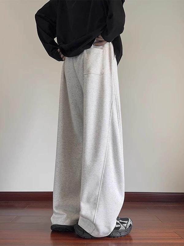 Férfi téli fleece-béléssel bélelt laza sportnadrág, széles szabású, 100% poliészter