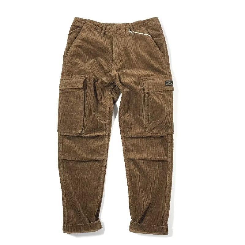 Férfi HK-stílusú retro munkanadrágái, széles lábakkal, egyenes szabás, egyszínű, laza viselet