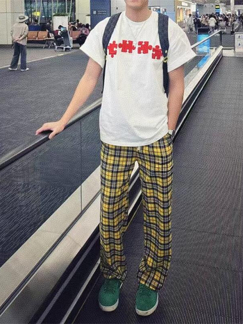 Muške casual hlače s tie-dye uzorom, straight i široki kroj, retro gradski stil