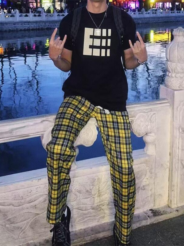 Muške casual hlače s tie-dye uzorom, straight i široki kroj, retro gradski stil
