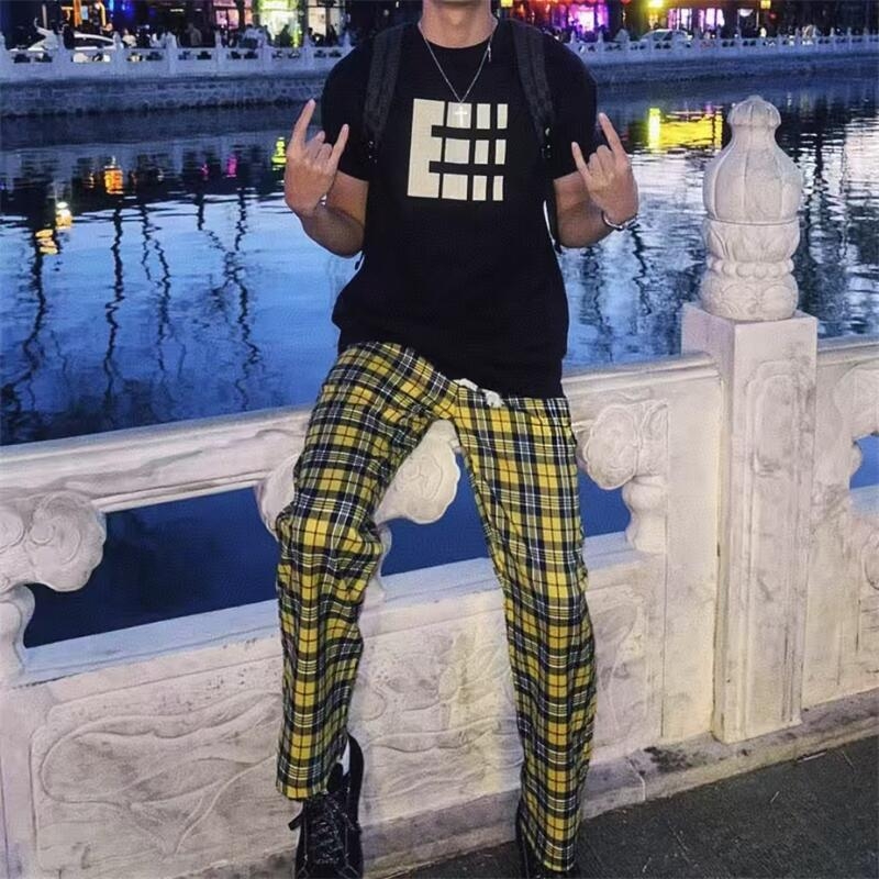 Muške casual hlače s tie-dye uzorom, straight i široki kroj, retro gradski stil