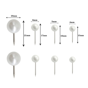 Kratke biserne igle za perle, 4-10 mm, biserno bijele, okrugla glava, igle s velikom glavom za kork ploču