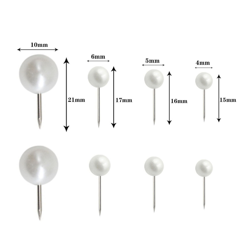 Kratke biserne igle za perle, 4-10 mm, biserno bijele, okrugla glava, igle s velikom glavom za kork ploču
