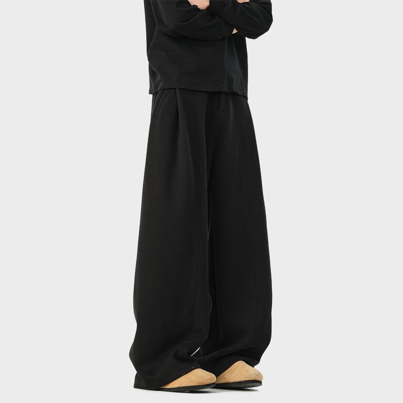 Muške hlače od flisa 310 g, za sve sezone, kampus stil, jednobojne, minimalistički dizajn, teški streetwear, široke nogavice