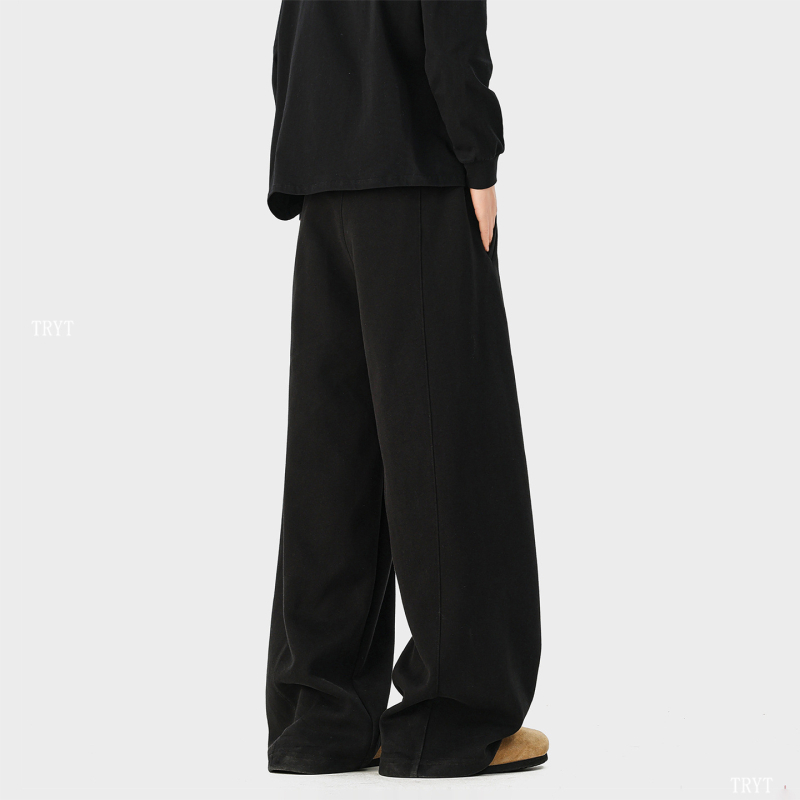 Muške hlače od flisa 310 g, za sve sezone, kampus stil, jednobojne, minimalistički dizajn, teški streetwear, široke nogavice