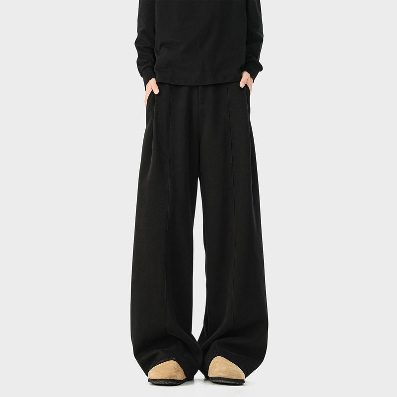 Muške hlače od flisa 310 g, za sve sezone, kampus stil, jednobojne, minimalistički dizajn, teški streetwear, široke nogavice