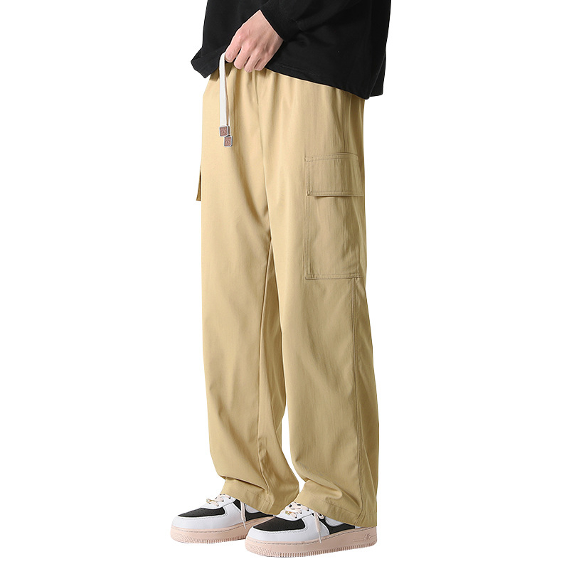 Férfi egyenes szabású nadrág, egyszínű, több zsebbel, casual/munka-stílus, tavasz–ősz, laza szabás, twill anyag