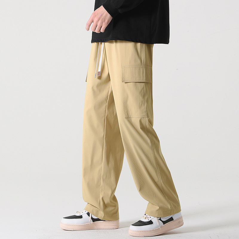 Férfi egyenes szabású nadrág, egyszínű, több zsebbel, casual/munka-stílus, tavasz–ősz, laza szabás, twill anyag