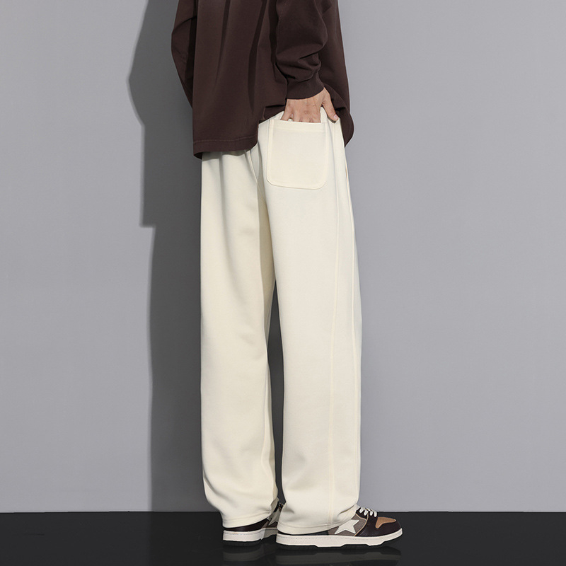 Muške hlače ravnog kroja, opuštene, pamuk, sportsko-casual stil, s vezanjem, za proljeće i jesen
