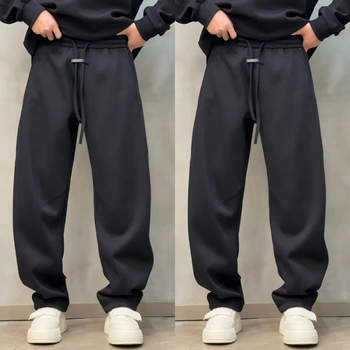 Férfi téli fleece-belelt sportos nadrág, lazán szabott, hosszú, mindennapi viselet, sokoldalú, stílusos sportos casual megjelenés egyedi karakterrel