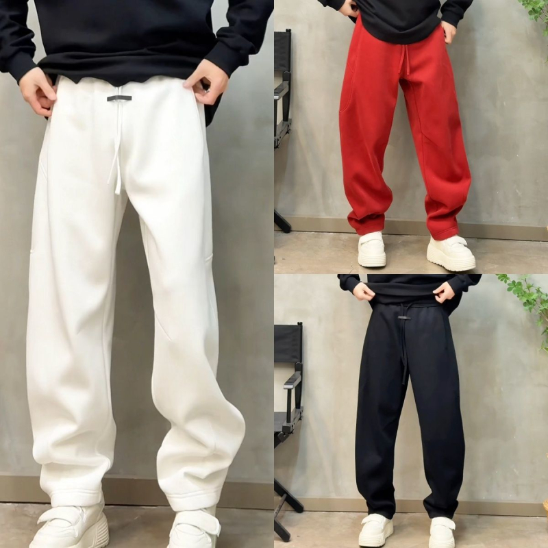 Férfi téli fleece-belelt sportos nadrág, lazán szabott, hosszú, mindennapi viselet, sokoldalú, stílusos sportos casual megjelenés egyedi karakterrel