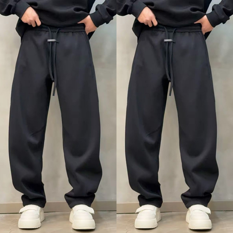 Férfi téli fleece-belelt sportos nadrág, lazán szabott, hosszú, mindennapi viselet, sokoldalú, stílusos sportos casual megjelenés egyedi karakterrel